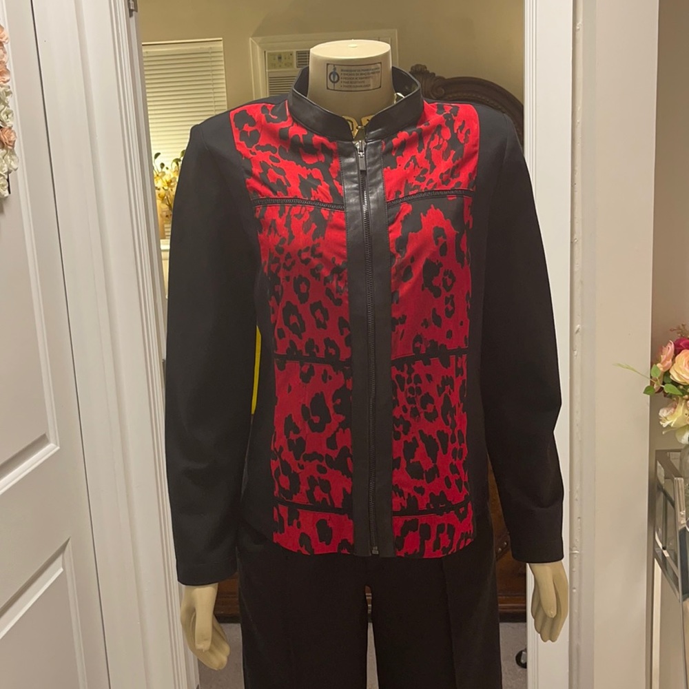 Women’s size medium red and black animal print jacket.